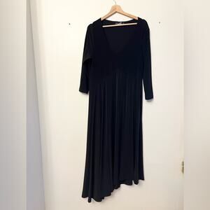 Sympli black stretchy jersey maxi dress asymmetrical hem v neck lagenlook